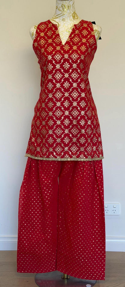Dusty Red Chanderi Farsi Salwar Suit