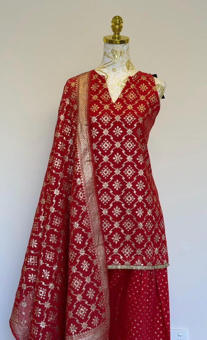 Dusty Red Chanderi Farsi Salwar Suit