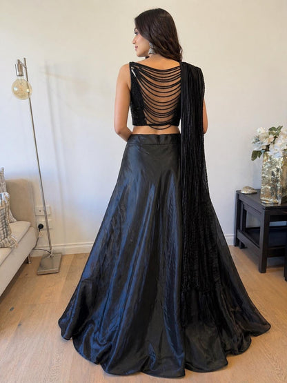 Black Beaded Indo-Western Lehenga Set