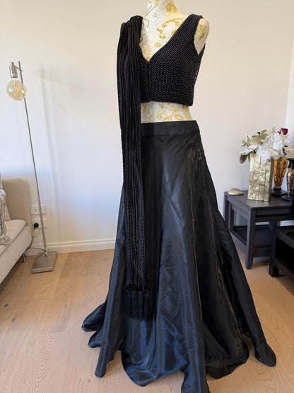 Black Beaded Indo-Western Lehenga Set