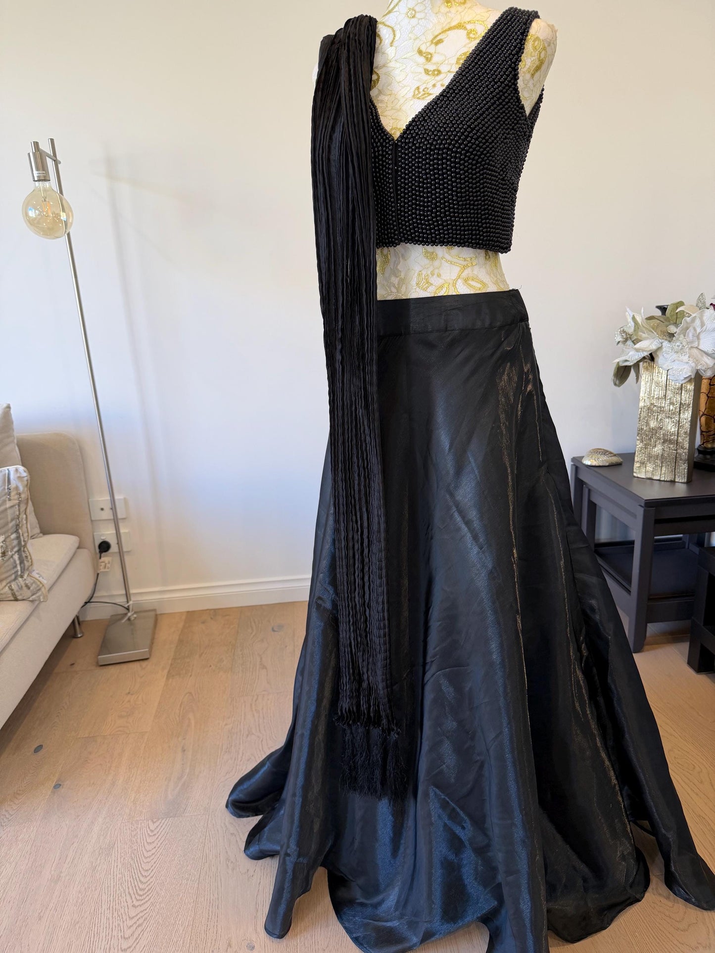 Black Beaded Indo-Western Lehenga Set