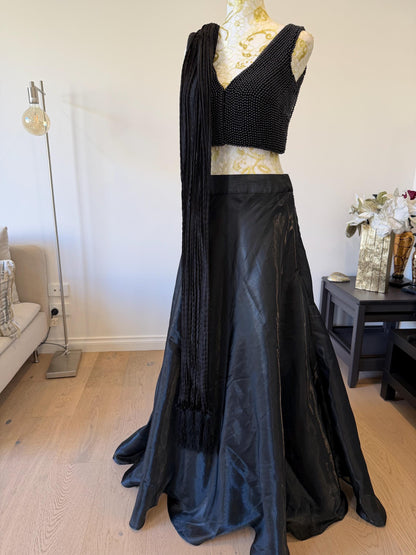 Black Beaded Indo-Western Lehenga Set