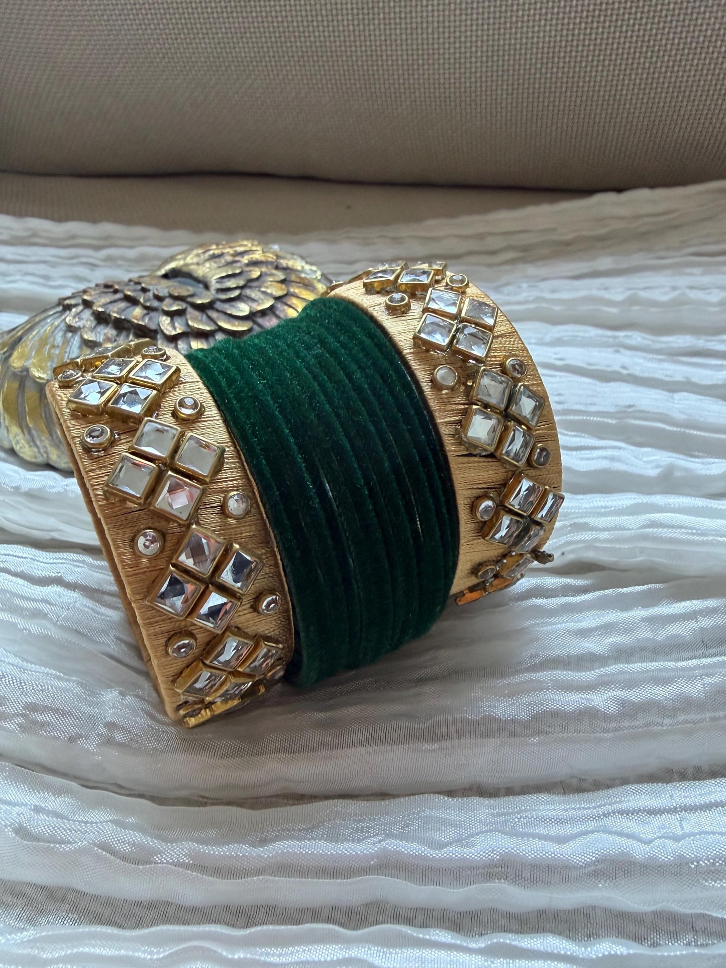 Green Velvet Kundan Bangle Set