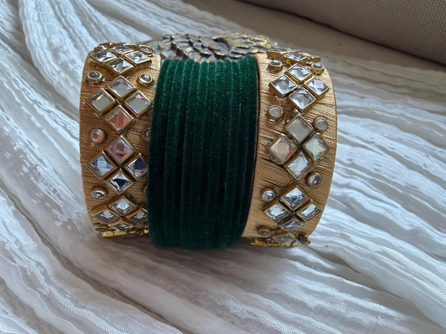 Green Velvet Kundan Bangle Set