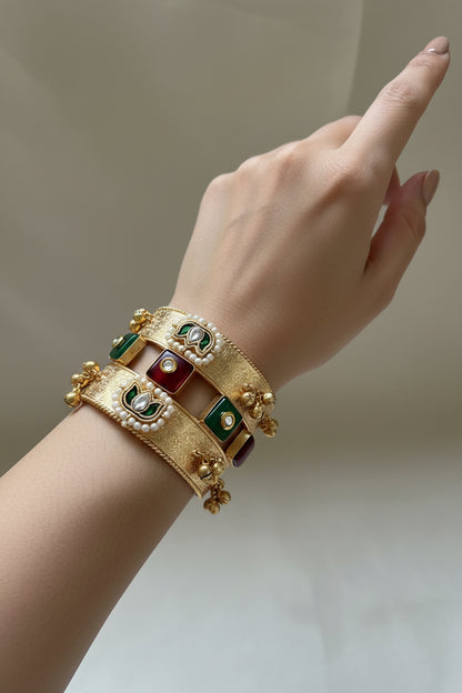 Adjustable Kundan Bangle with Pearls, Ghungroo