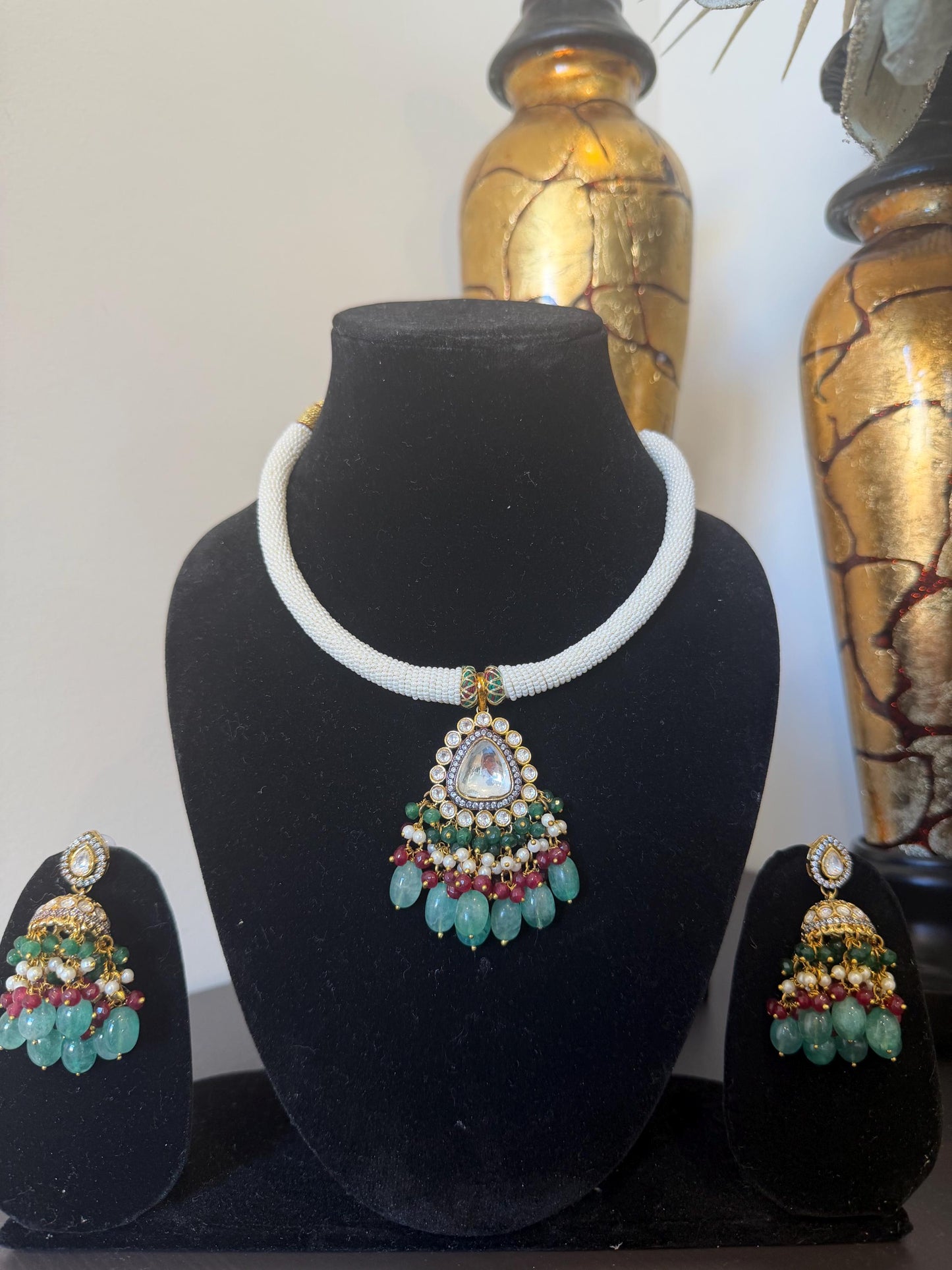 Pearl Choker Necklace Statement Set