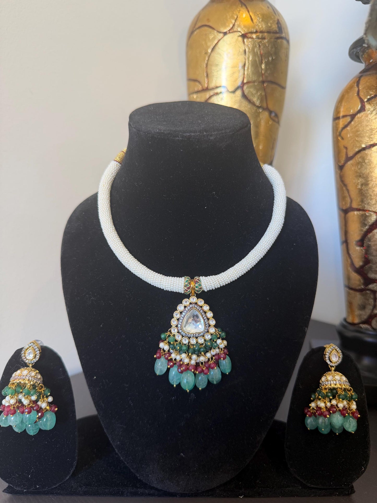 Pearl Choker Necklace Statement Set