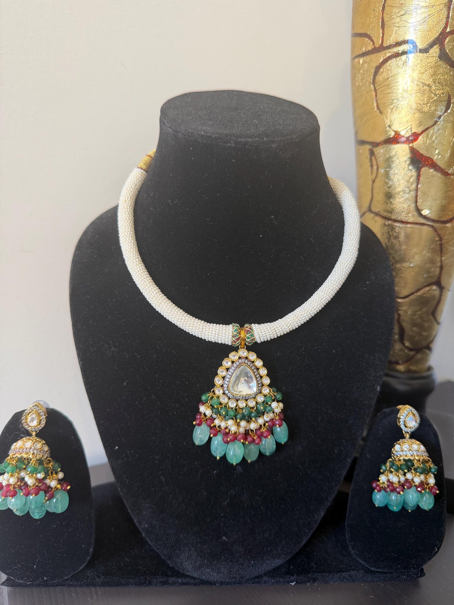 Pearl Choker Necklace Statement Set