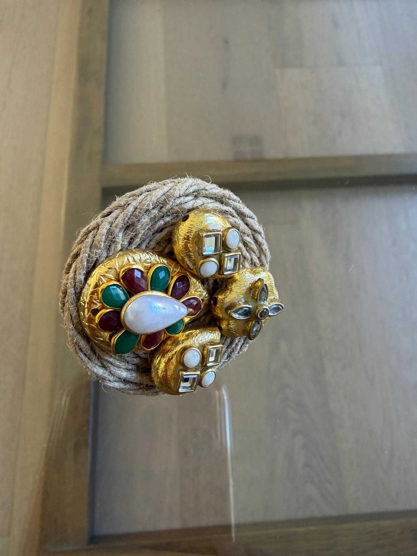 Kashmiri Style Statement Ring | Gold Pearl Ethnic Boho Cocktail Jewellery