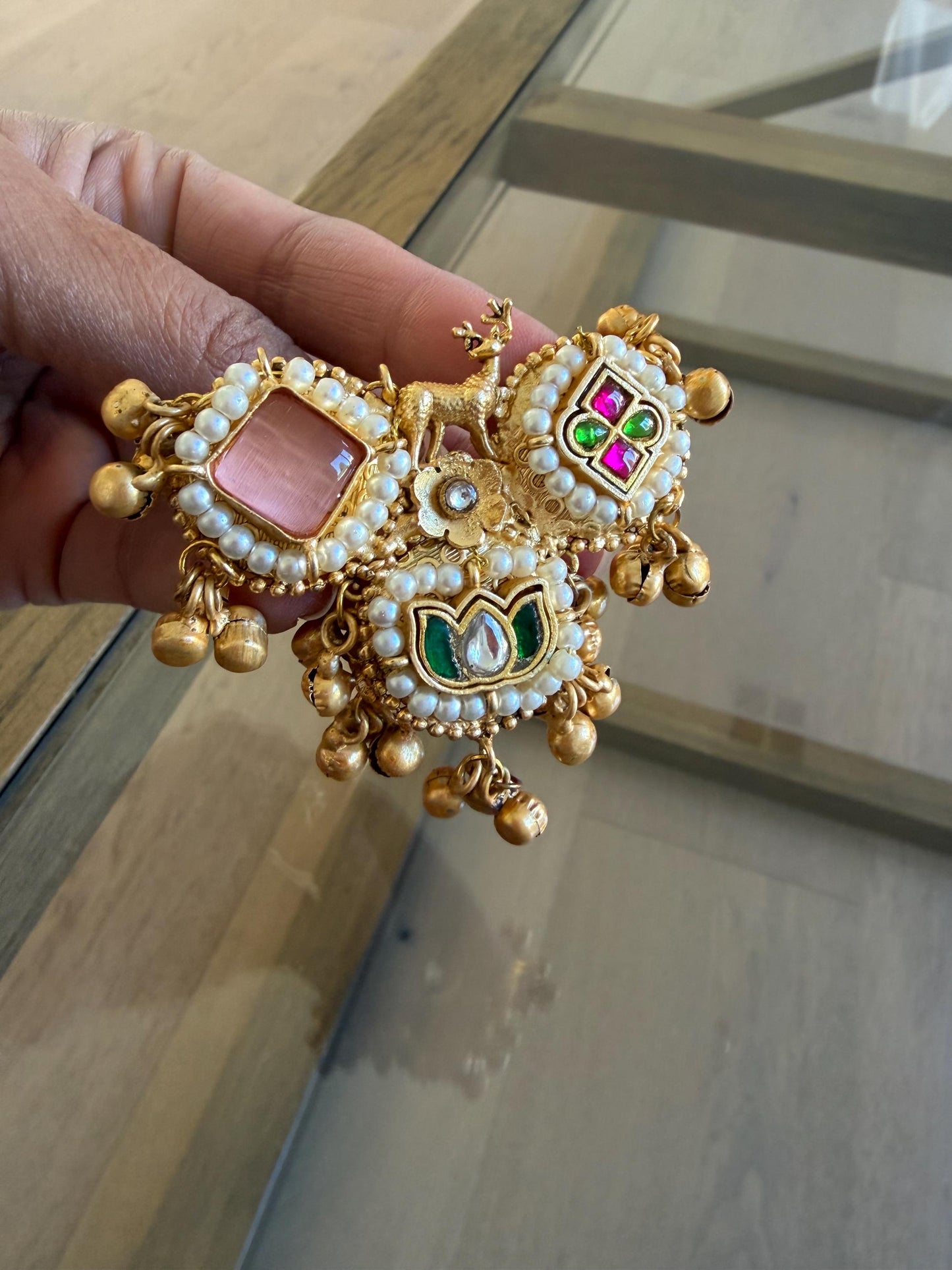 Kashmiri Style Statement Ring | Gold Pearl Ethnic Boho Cocktail Jewellery