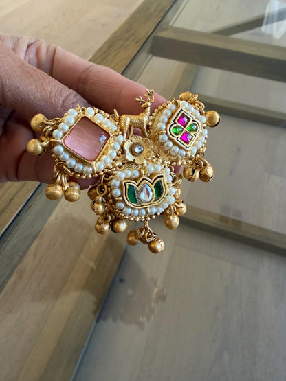 Kashmiri Style Statement Ring | Gold Pearl Ethnic Boho Cocktail Jewellery