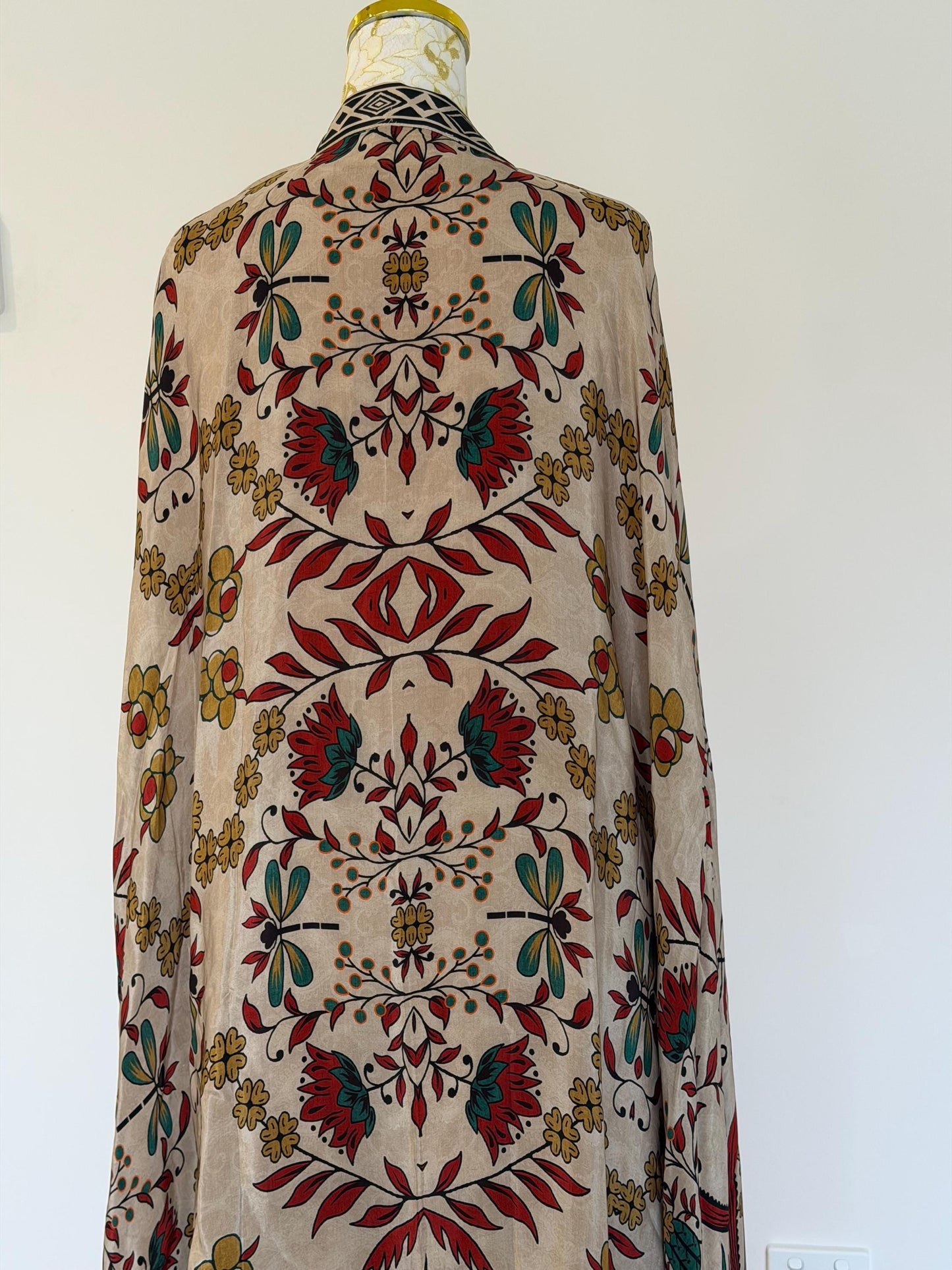 Beige Co-Ord Set with Printed Tassel Cape