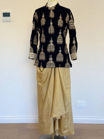 Navy blue Velvet Indo Western Set