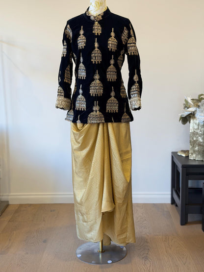 Navy blue Velvet Indo Western Set