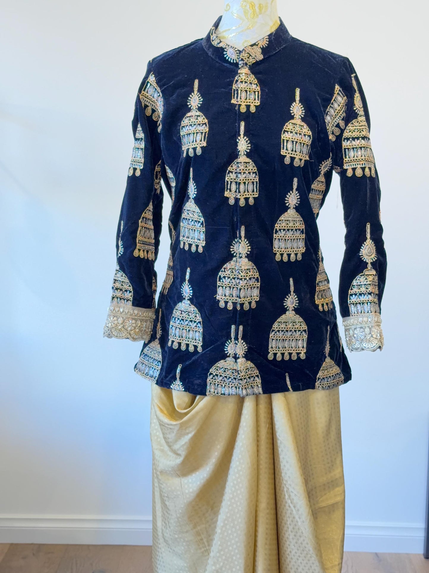 Navy blue Velvet Indo Western Set