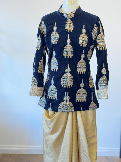 Navy blue Velvet Indo Western Set