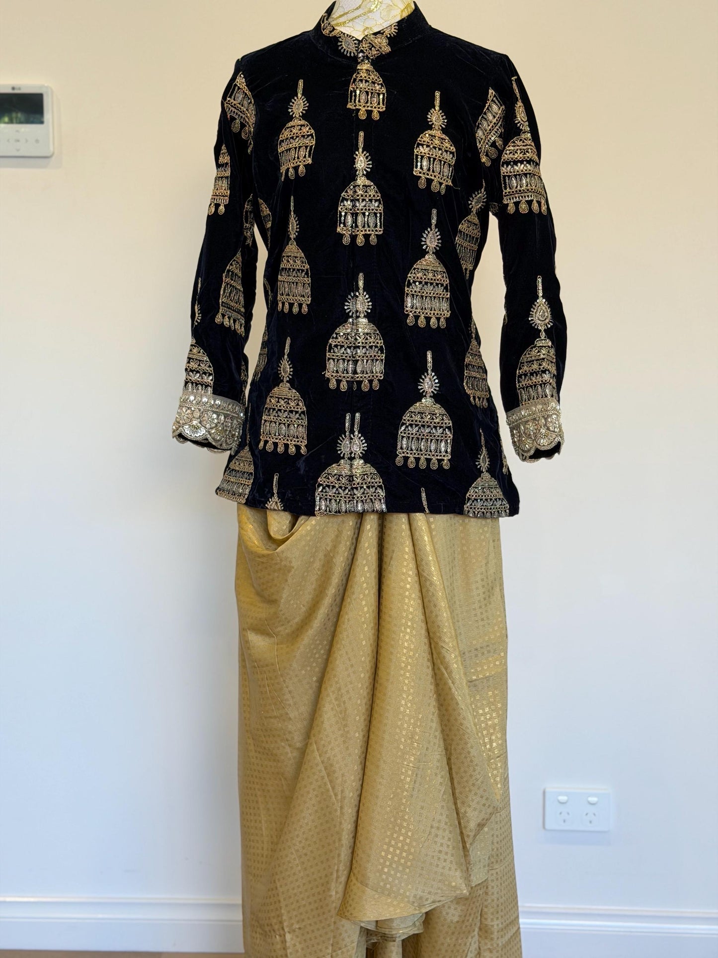 Navy blue Velvet Indo Western Set