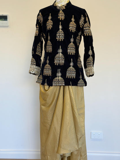 Navy blue Velvet Indo Western Set
