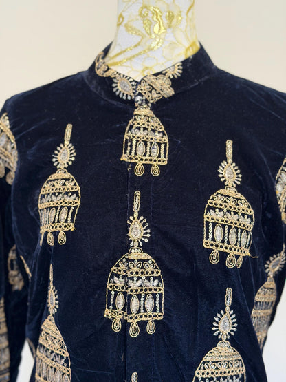 Navy blue Velvet Indo Western Set