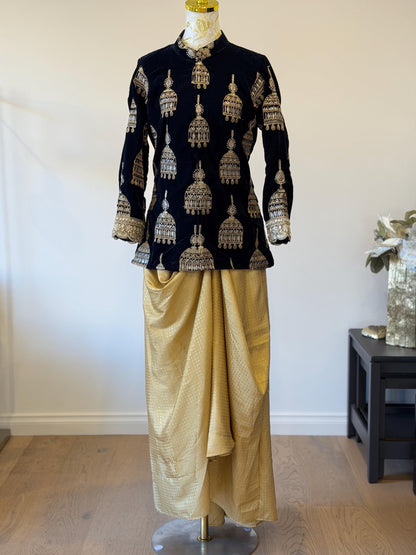 Navy blue Velvet Indo Western Set