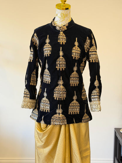 Navy blue Velvet Indo Western Set