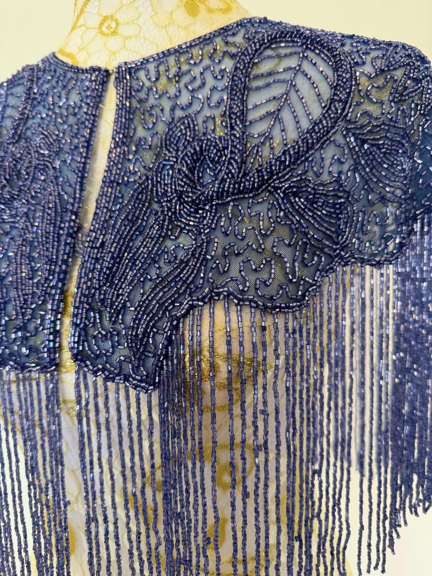 Greyish Blue Beaded Fringe Capelet | Vintage Inspired Statement Evening Cover Up