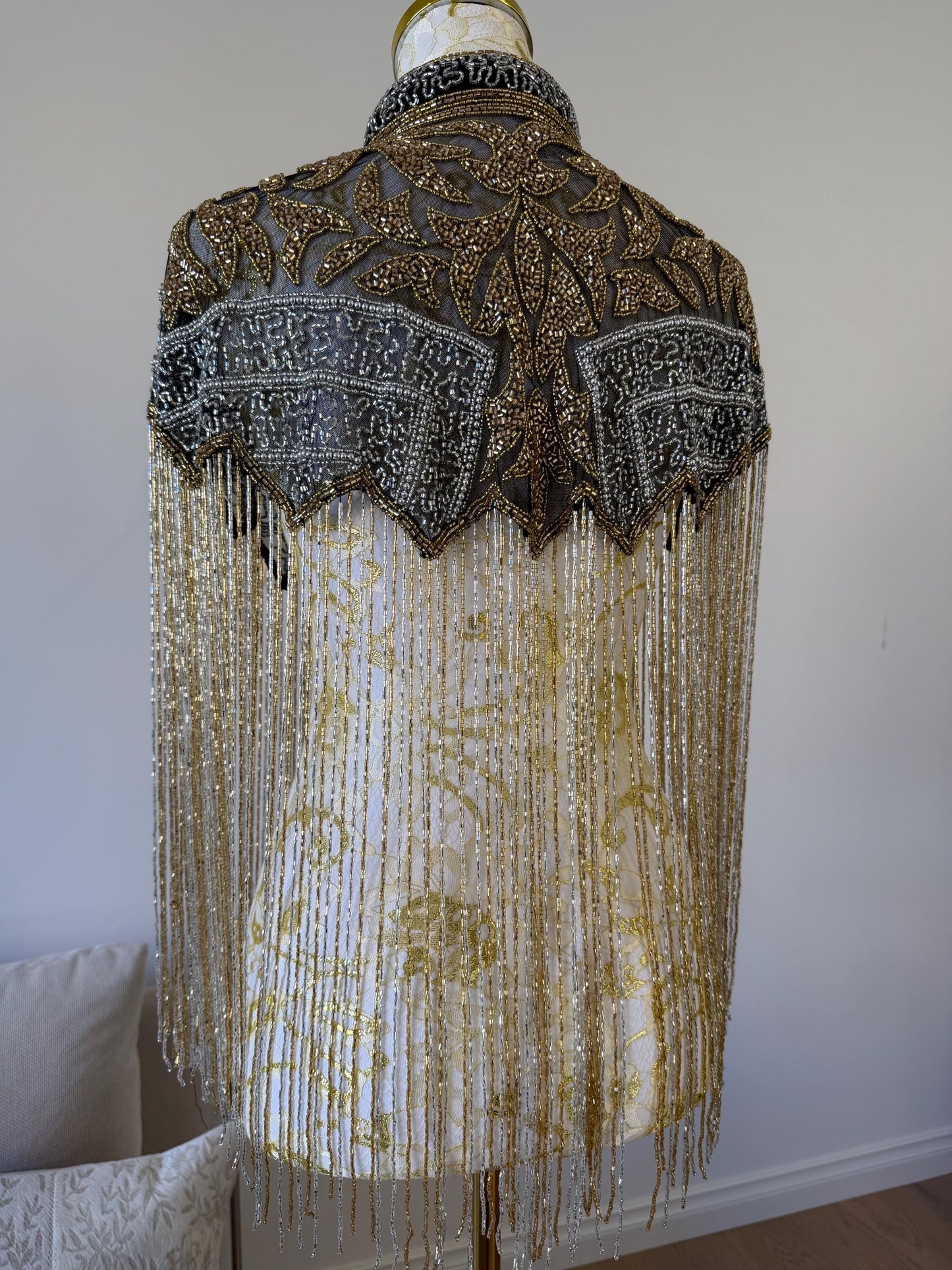 Black Gold Beaded Fringe Capelet |