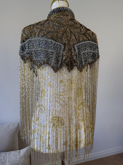 Black Gold Beaded Fringe Capelet |