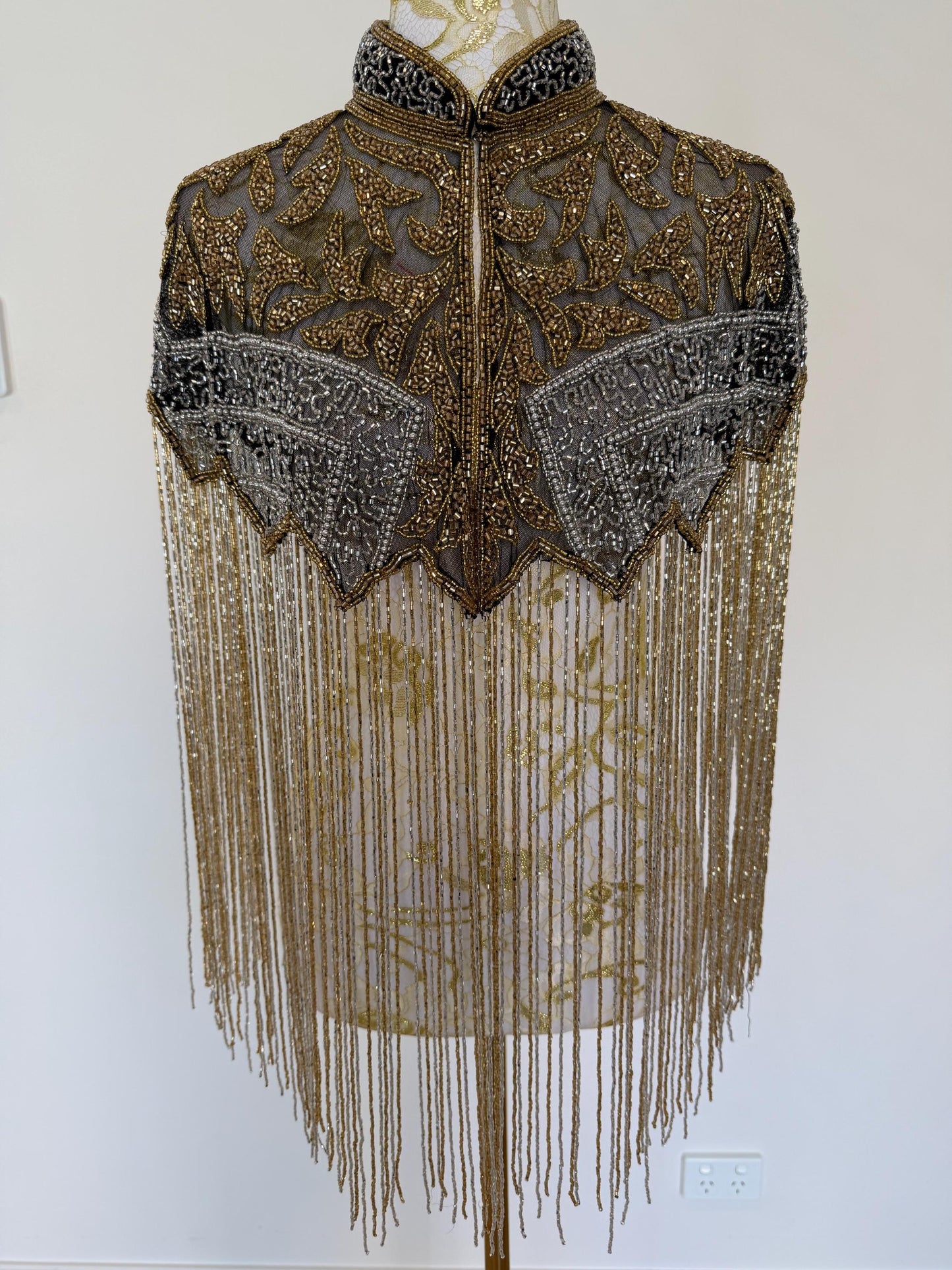 Black Gold Beaded Fringe Capelet |