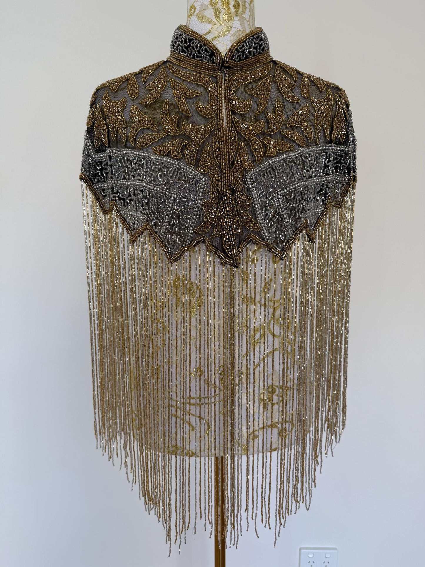 Black Gold Beaded Fringe Capelet |