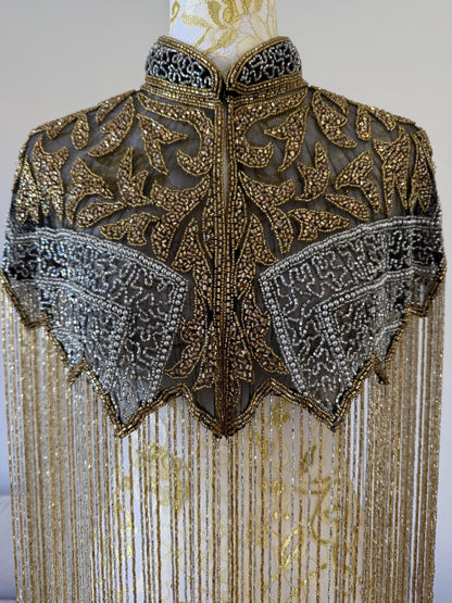 Black Gold Beaded Fringe Capelet |