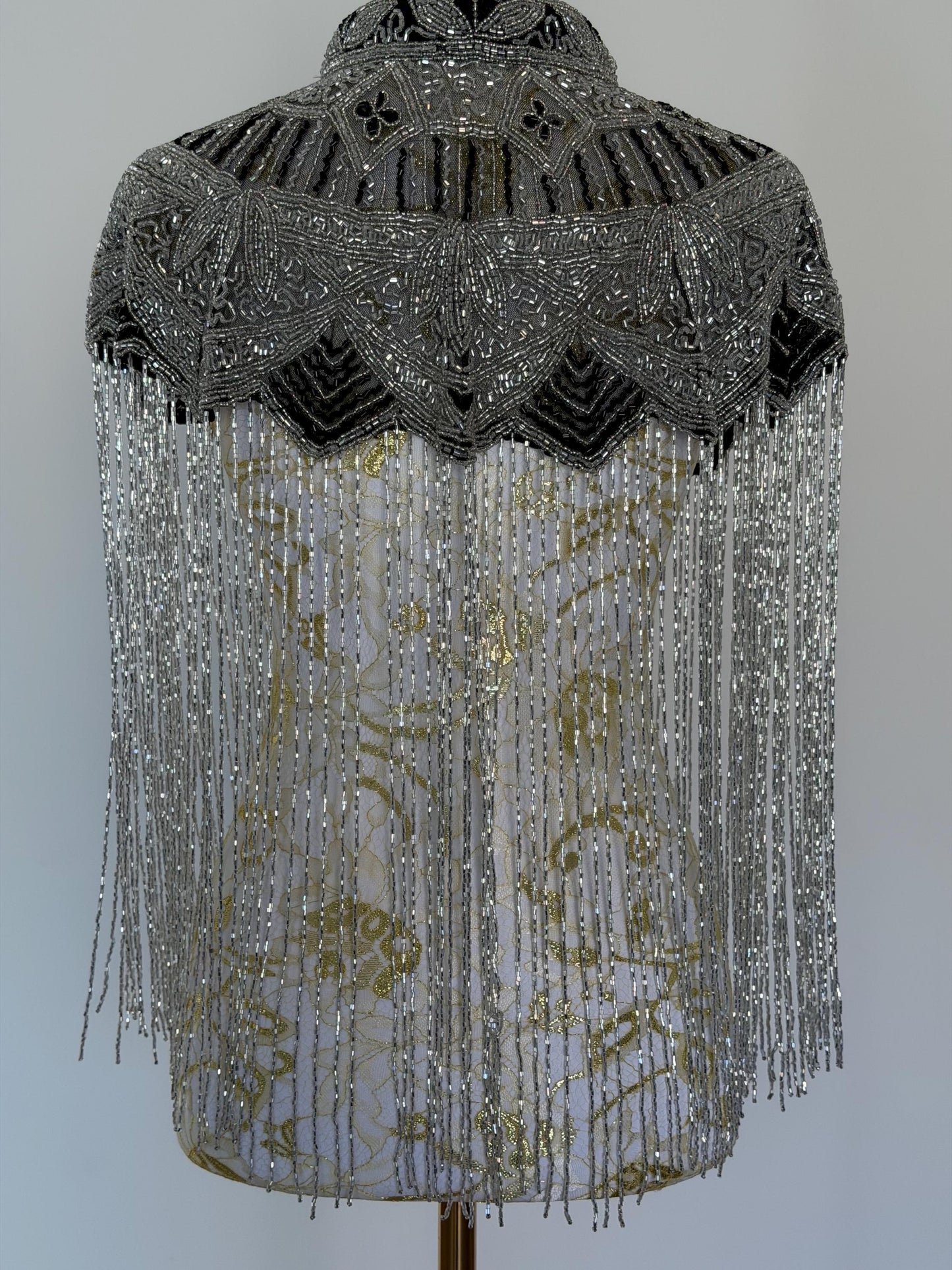 Silver Black Beaded Fringe Capelet