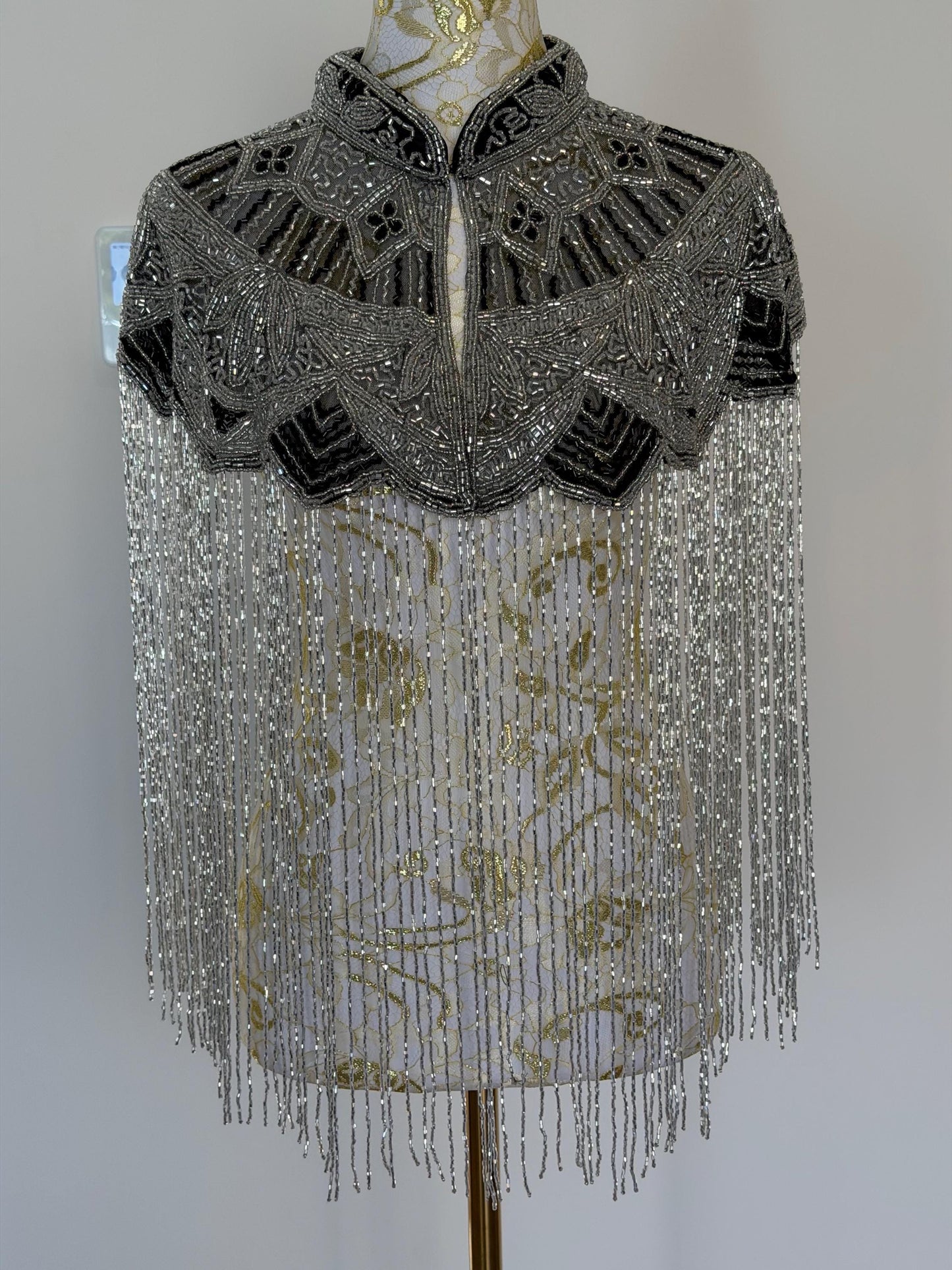 Silver Black Beaded Fringe Capelet