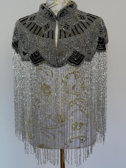 Silver Black Beaded Fringe Capelet