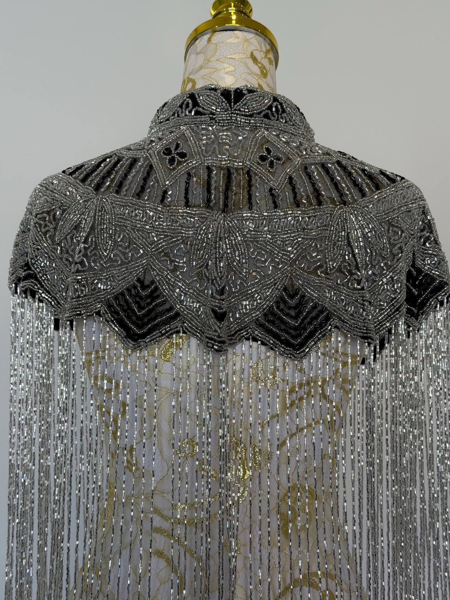 Silver Black Beaded Fringe Capelet