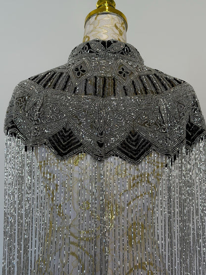 Silver Black Beaded Fringe Capelet