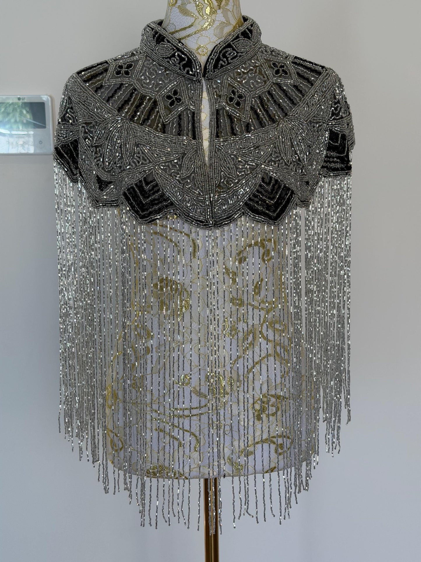 Silver Black Beaded Fringe Capelet