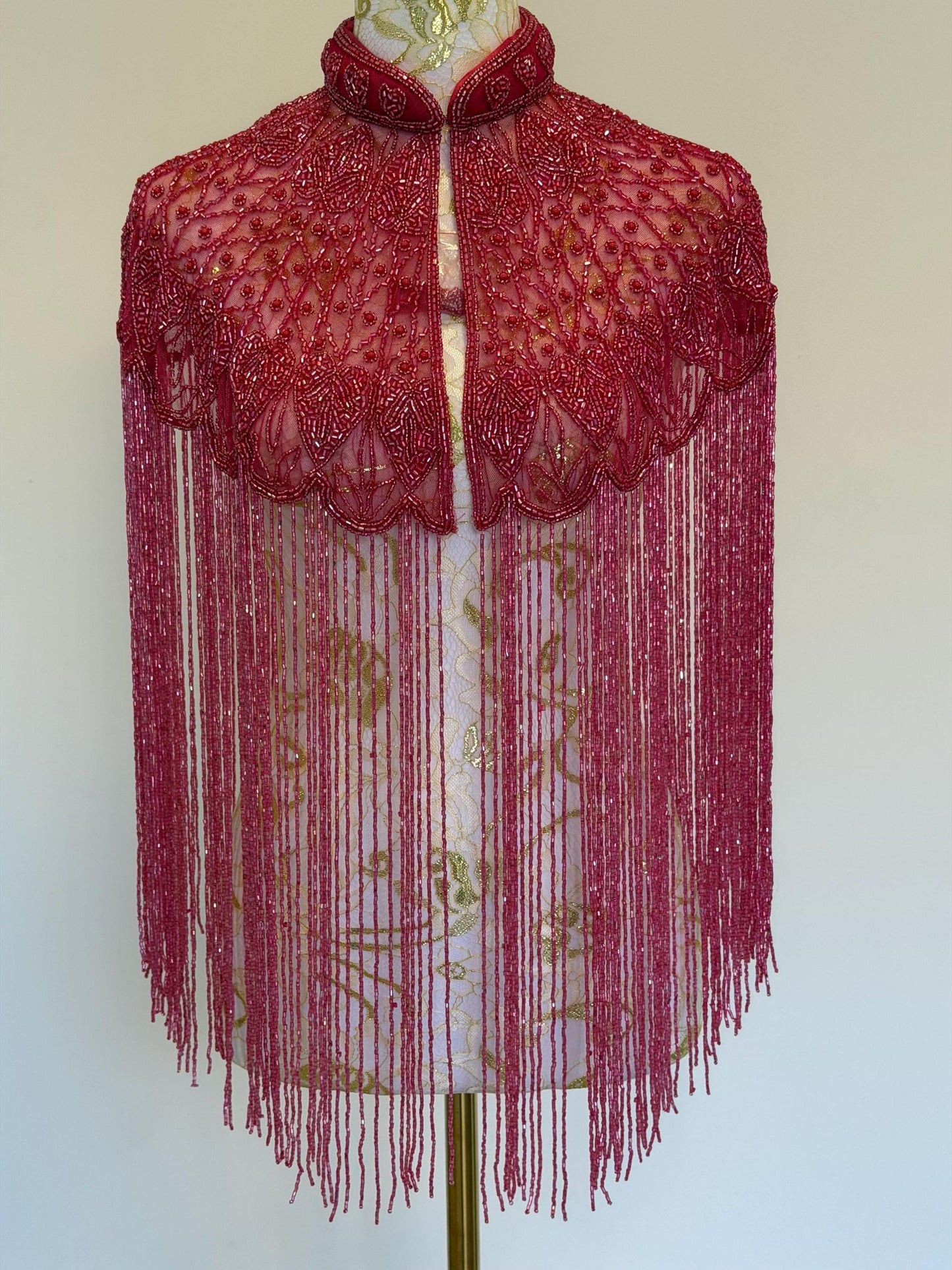 Fuchsia Beaded Fringe Capelet