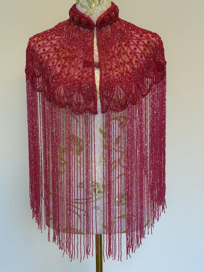 Fuchsia Beaded Fringe Capelet