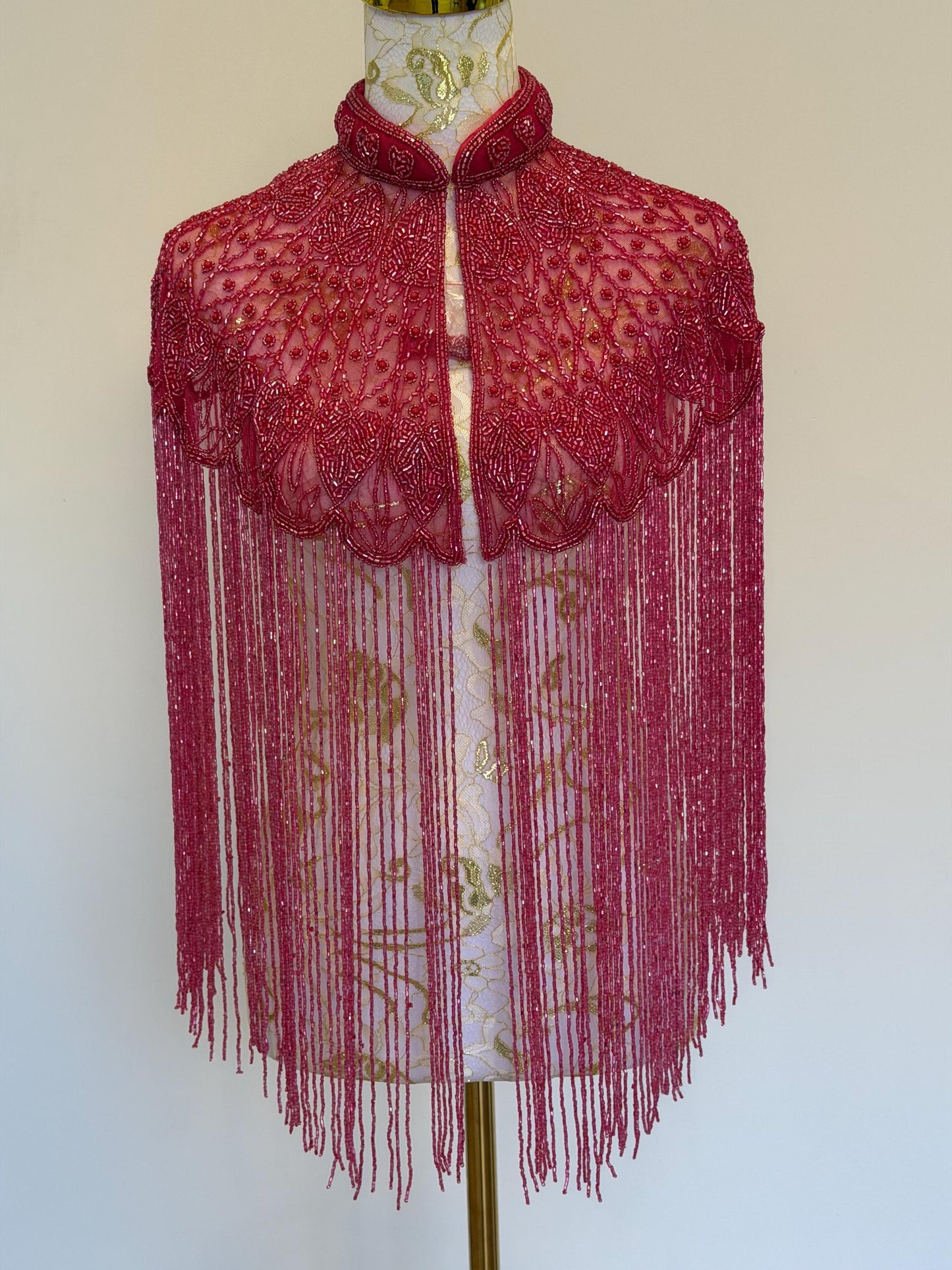 Fuchsia Beaded Fringe Capelet