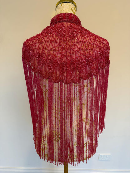 Fuchsia Beaded Fringe Capelet