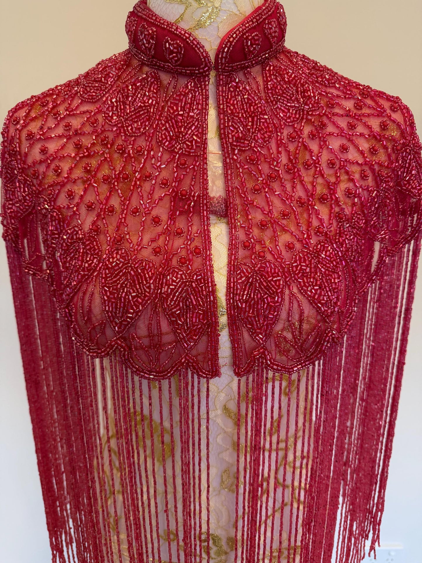 Fuchsia Beaded Fringe Capelet