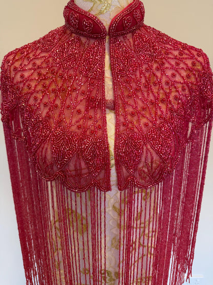 Fuchsia Beaded Fringe Capelet