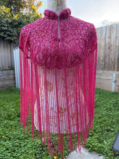 Fuchsia Beaded Fringe Capelet