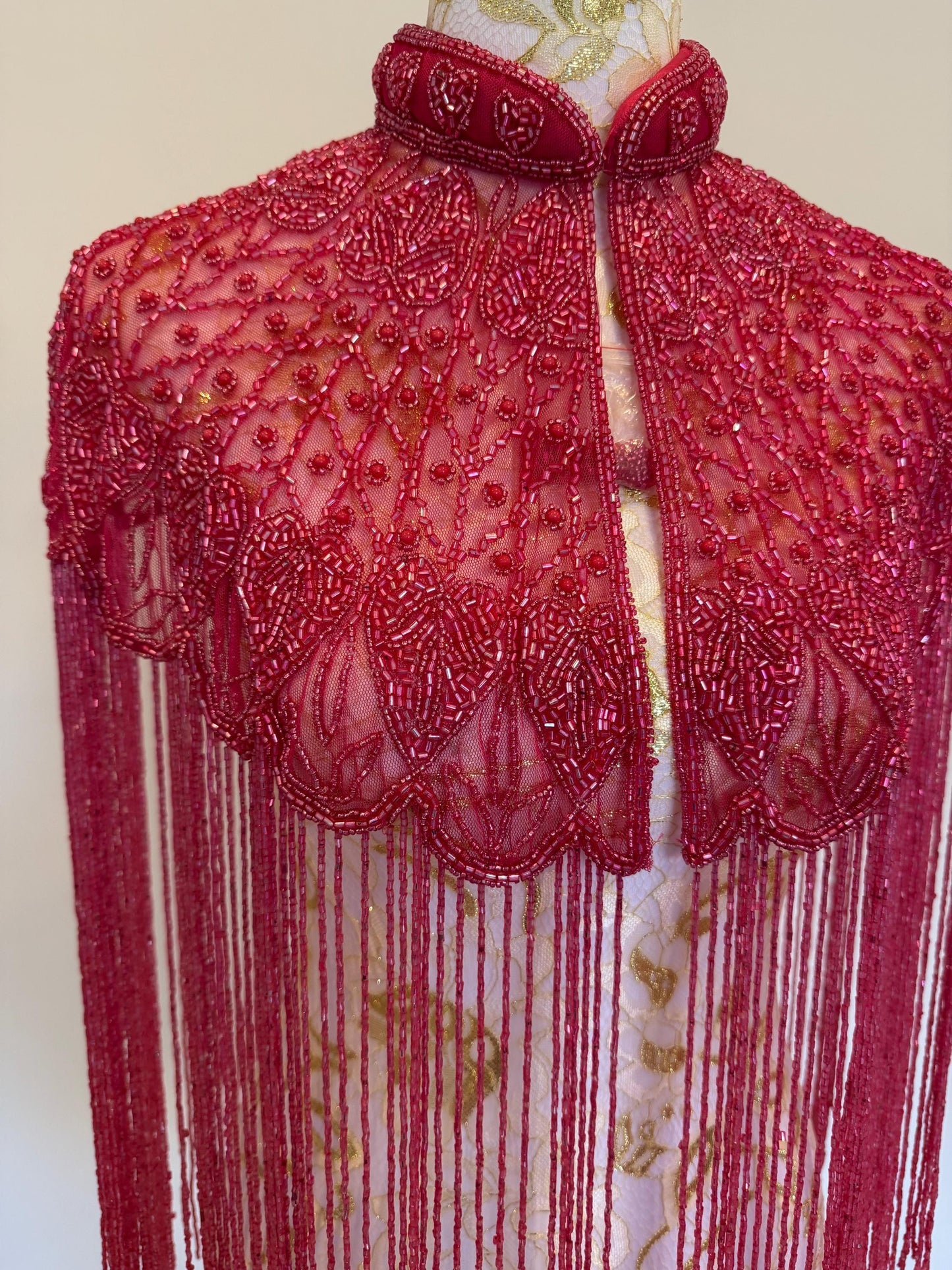 Fuchsia Beaded Fringe Capelet