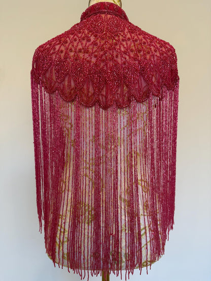 Fuchsia Beaded Fringe Capelet