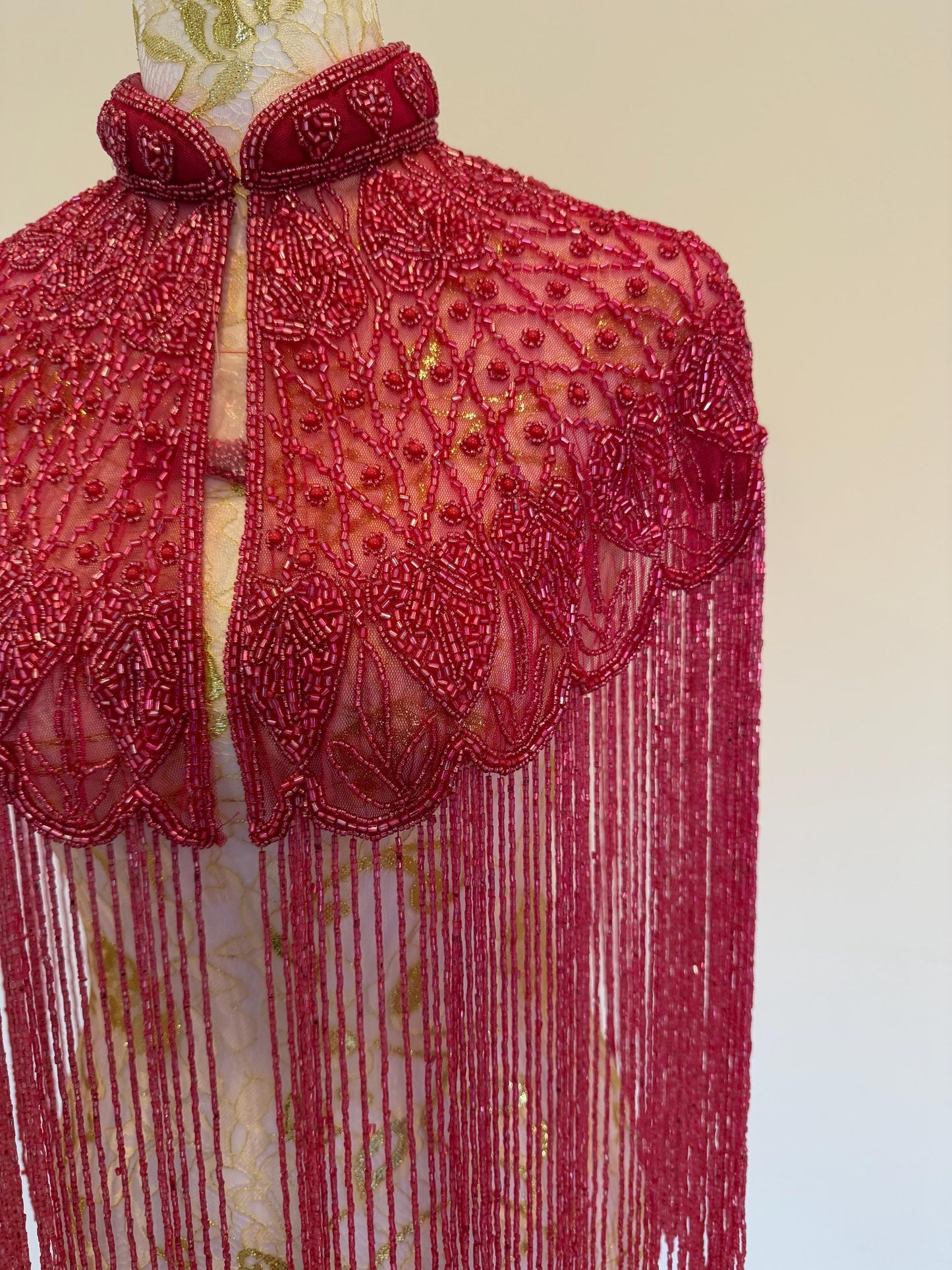 Fuchsia Beaded Fringe Capelet