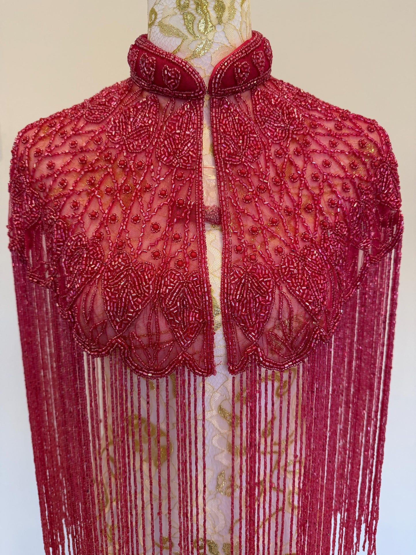 Fuchsia Beaded Fringe Capelet