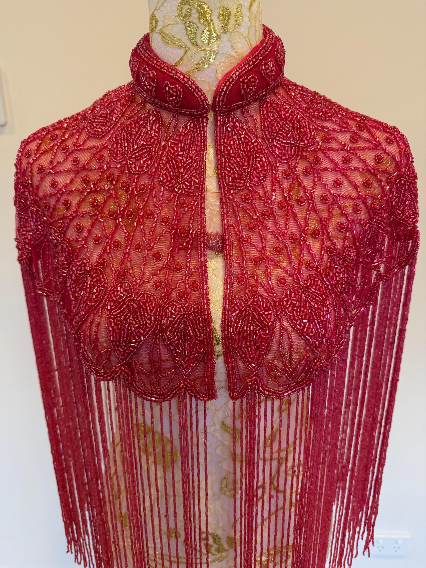 Fuchsia Beaded Fringe Capelet