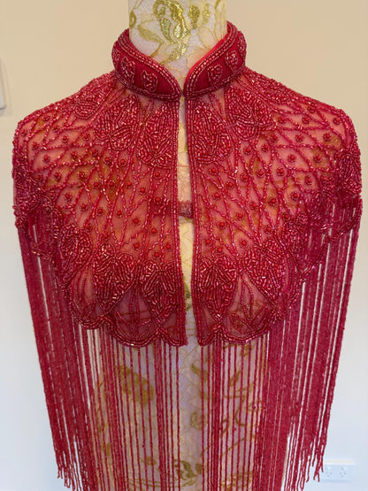 Fuchsia Beaded Fringe Capelet
